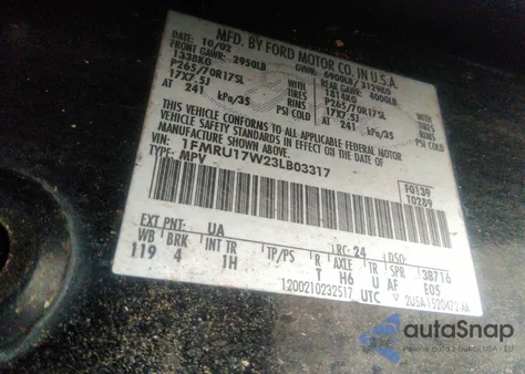 2003 Ford Expedition Eddie Bauer z USA, uszkodzony, nr VIN 1FMRU17W23LB03317